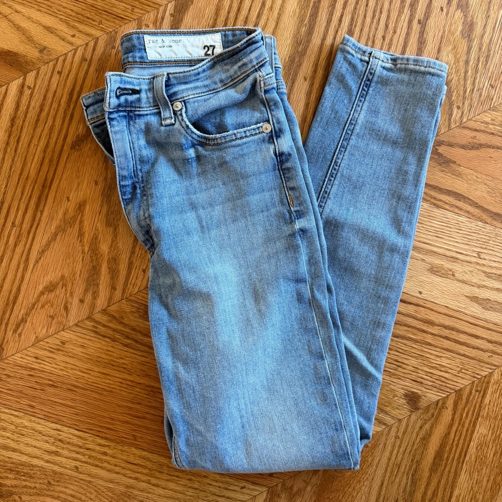 Rag & Bone Jeans 27 Blue Denim Skinny Straight Mid Rise Premium
